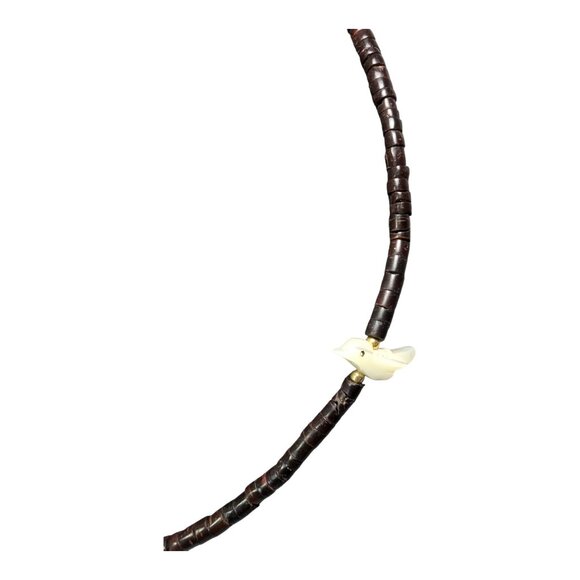 VTG Zuni Fetish Child's Necklace Carved MOP Birds on Dark Coco Heishi Beads - Picture 4 of 9
